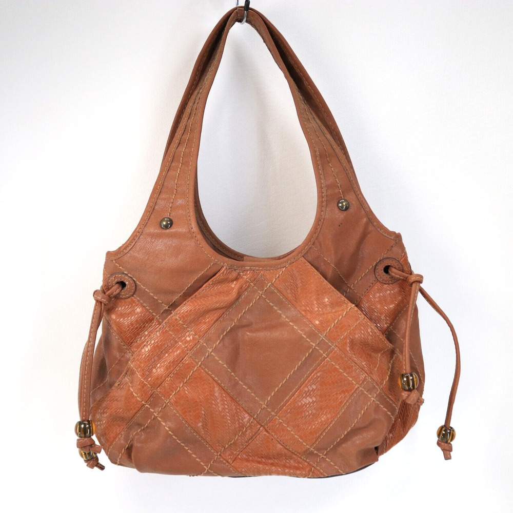 St Johns Bay Hobo Handbag M Tan Brown Argyle Texured Faux Leather Shoulder Bag